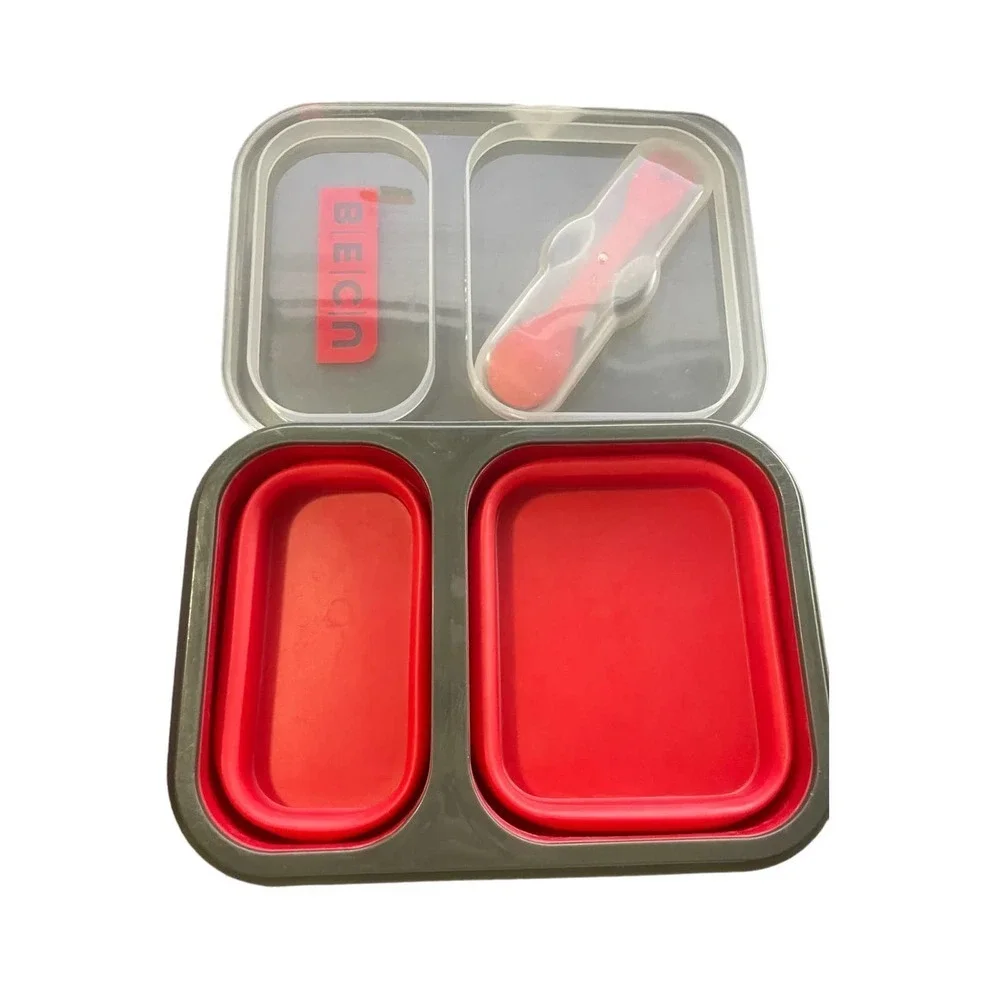 Collapsible Travel Bento Box Lunch Box Folding Portable Red set of 2